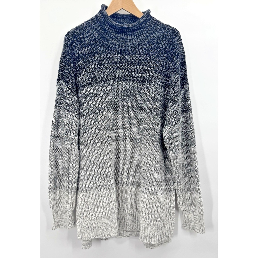 Haven Roll Neck Chunky Knit Ombre Sweater XL Oversized Fisherman Preppy Nautical